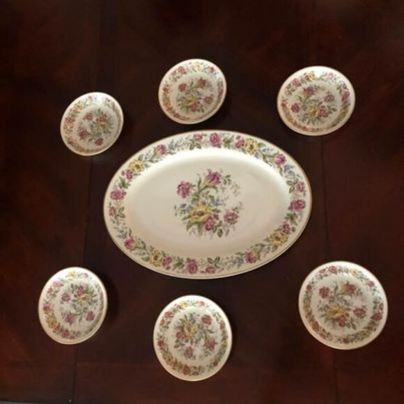 7 Piece Set Royal Jackson Fine China Lady Mayfair Serving Platter & Sauce Bowls - Picture 1 of 9